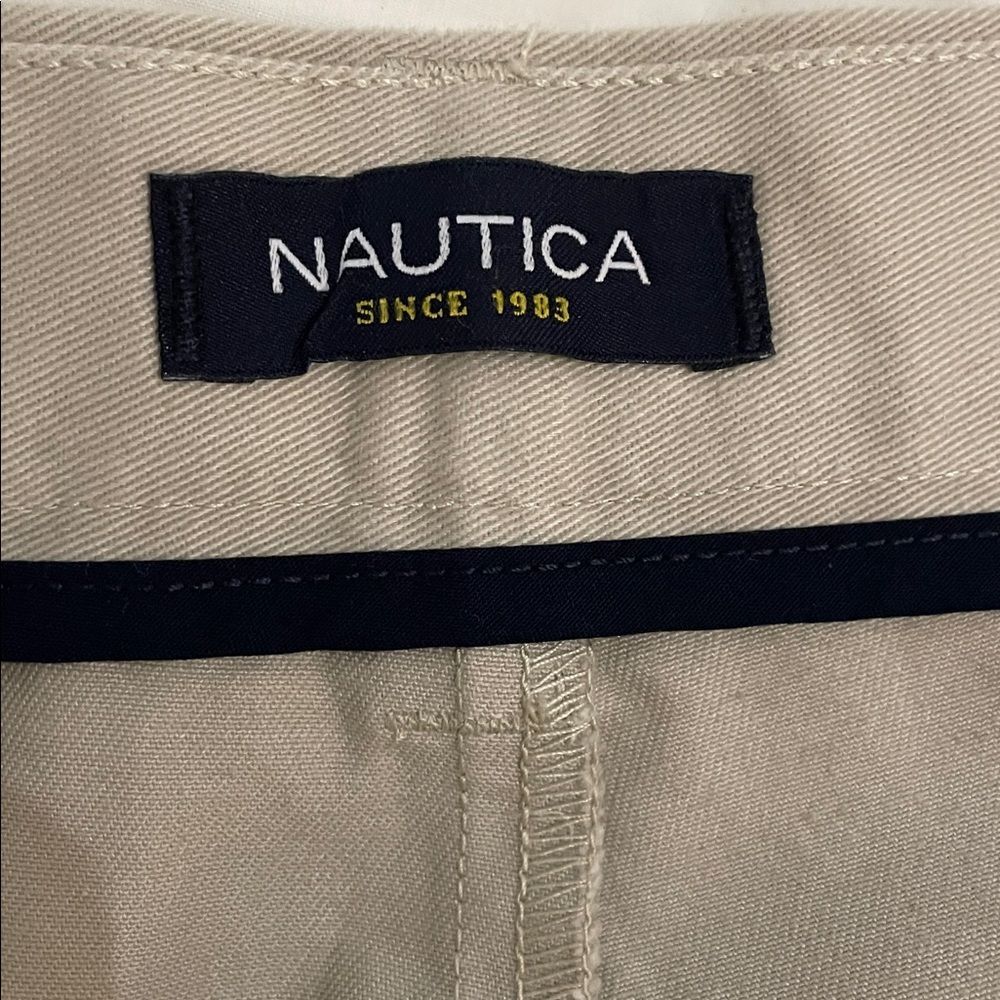 Nautica Khaki Cotton Twill Pleated Pants Mens Size 36x30 Work Preppy - Picture 2 of 13